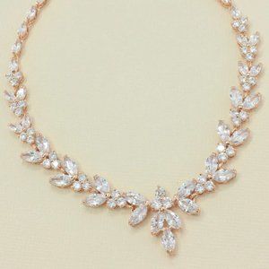 Rose Gold Crystal Necklace, Marquise Cubic Zirconia Necklace, DENISE RG